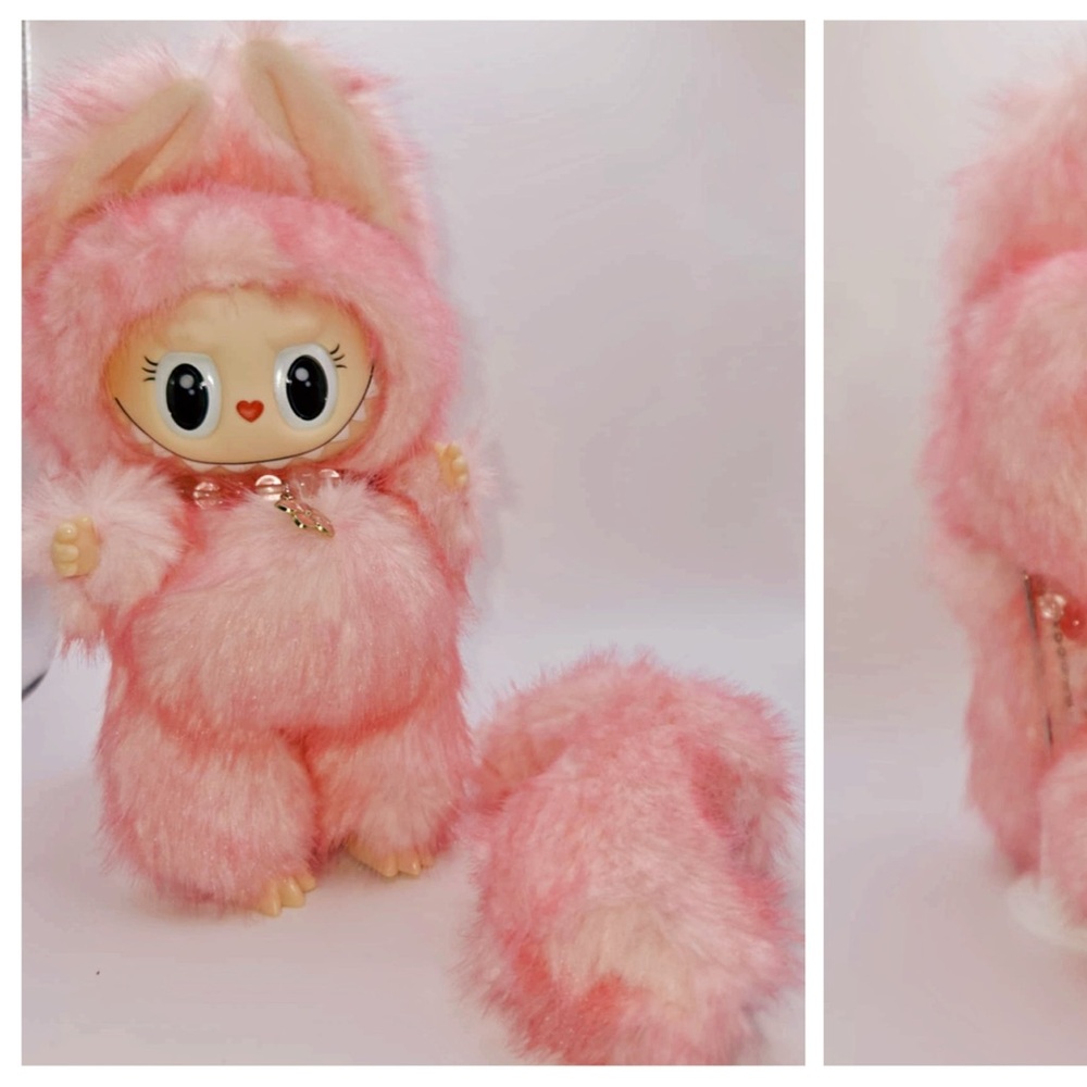 Custom Pink and White Lafufu Labubu Zimomo Key Chain / Bag Charm